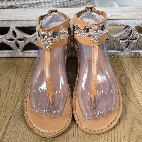 Abercrombie And Fitch Beige Jeweled Leather Gladiator Sandal Size 8/9 - Picture 6 of 10